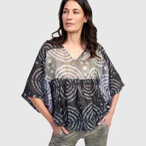 Alembika Fossil Butterfly Blouse Sheer Boxy Crinkled Celestial Abstract Sz M